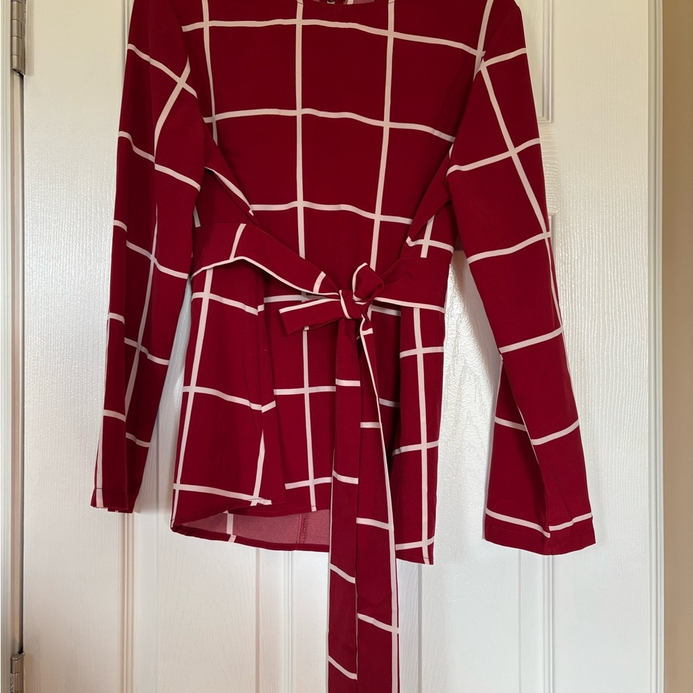 SHEIN Red Grid Long Sleeve Top